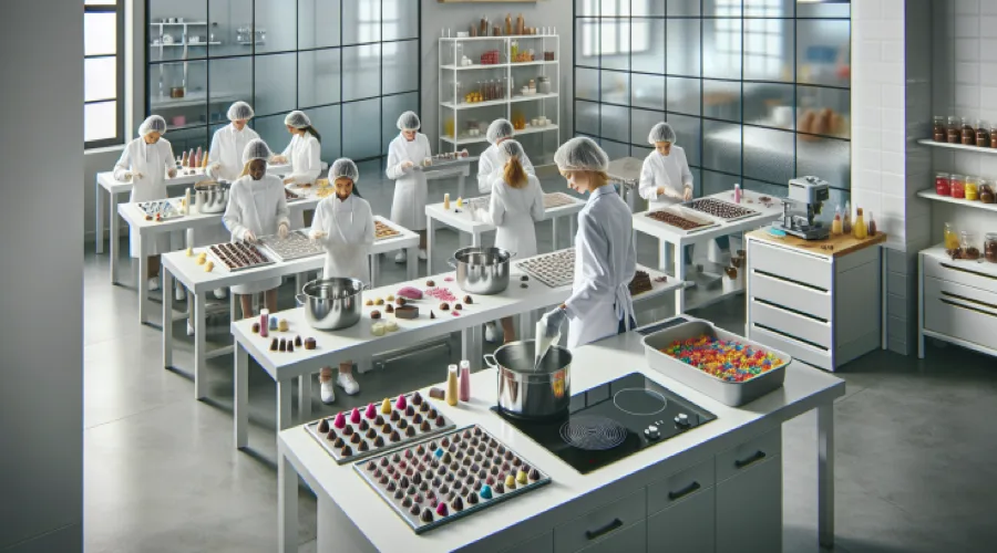 Bonbon- és cukorkakészítő csokoládébonbonokat készít a manufaktúrában